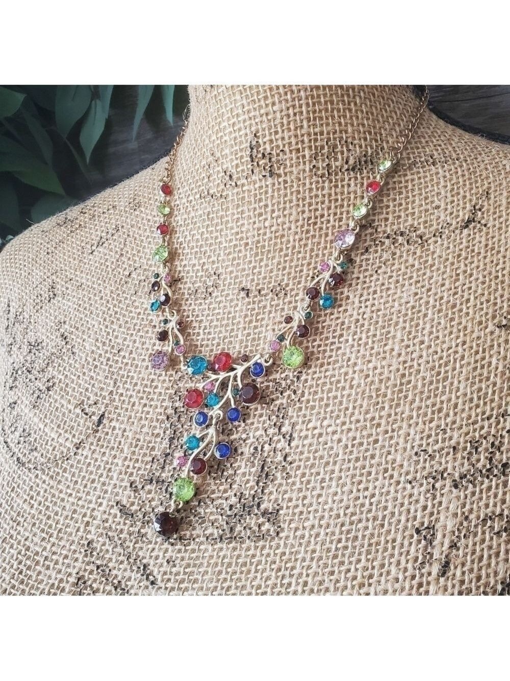 Dangle Tree Branches Necklace Gem Stones Multicolor Statement Necklace